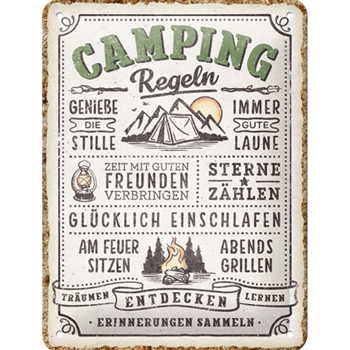 Camping-Regeln Blechschild 15 x 20cm